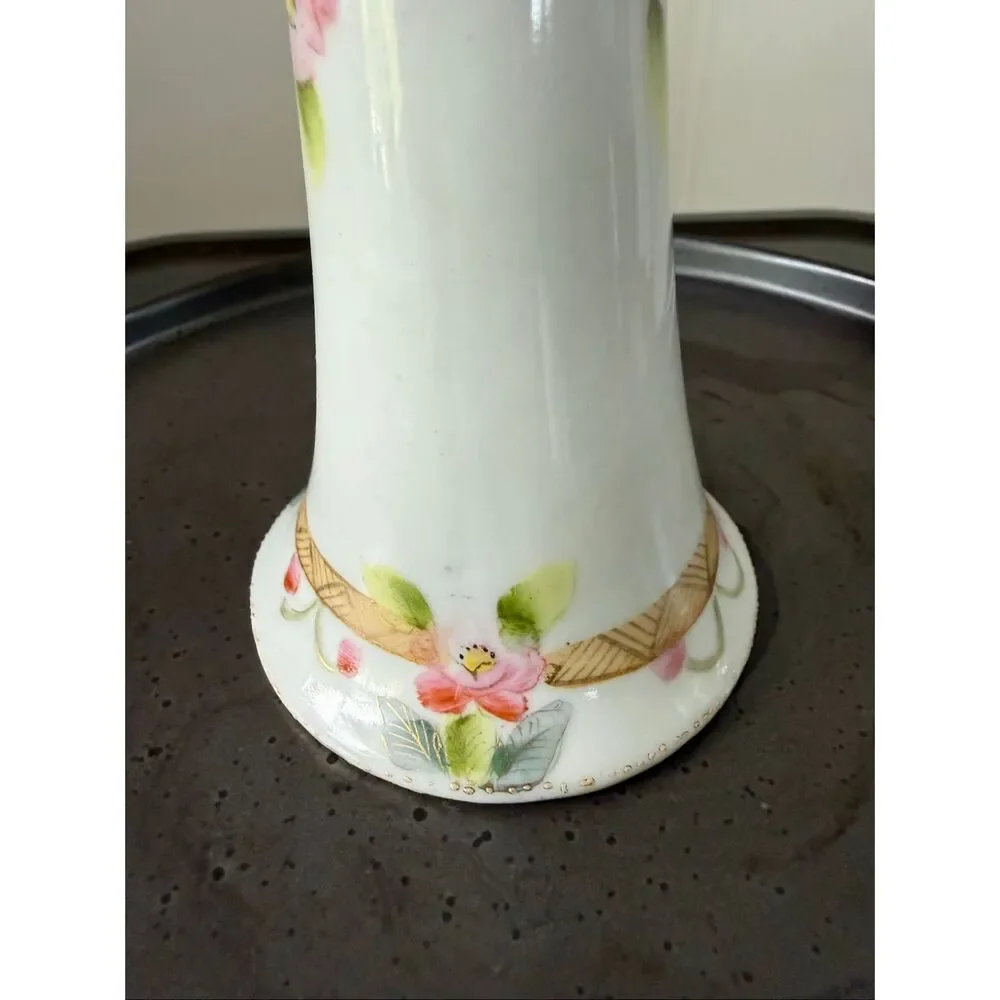 Vintage Cabbage Rose Gold Gilt Hat Pin Holder Bud Vase 4.75”
